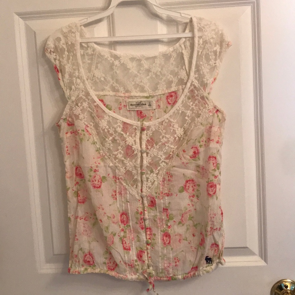 White, rose, and lace blouse
